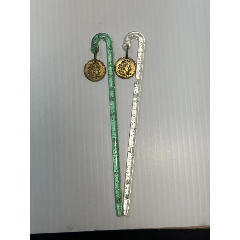 VTG Indianhead Penny Swizzle‎ Stick Drink Garnish Glitter Candy Cain Barware Bar